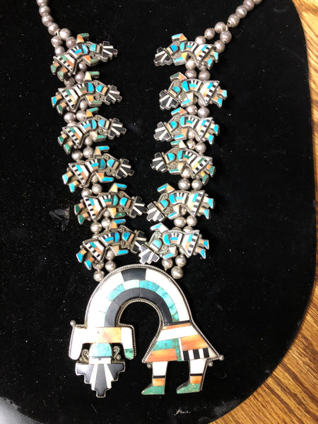 Huge 1940’s Zuni Rainbow Dancer Squash Blossom